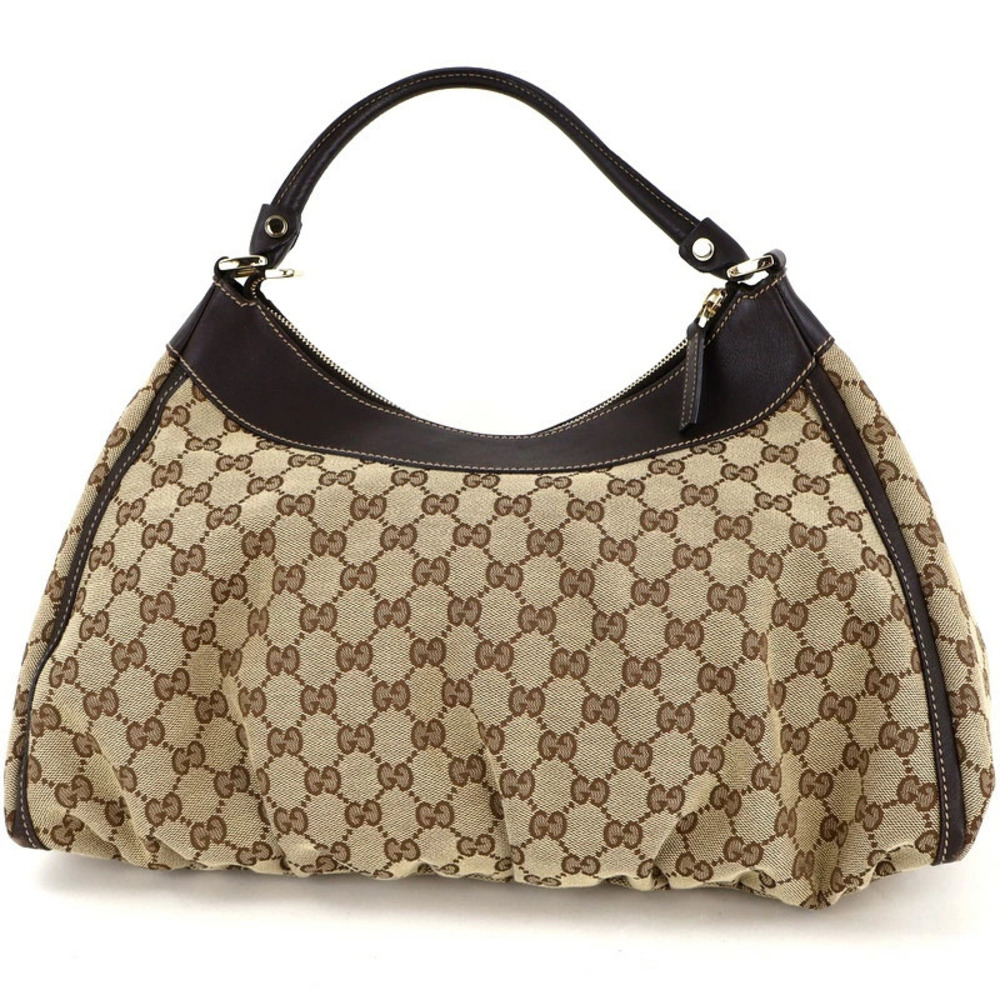Gucci GG Canvas Hobo Bag Shoulder Tote Handbag Beige Brown Leather One - Picture 2 of 11